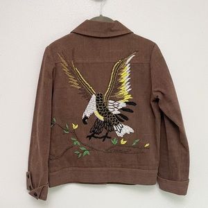 VINTAGE 1960s women's brown jacket with hand beaded golden eagle design size 8